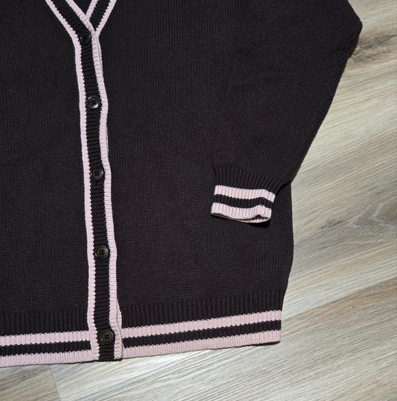 Sunday Best Aritzia Lamora Cardigan Dark Brown with Pink Accents Size M - Picture 6 of 11